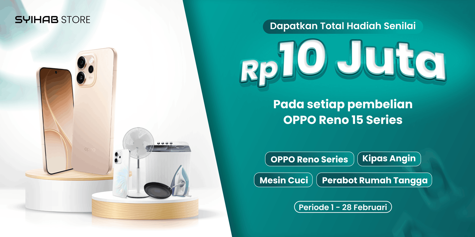 Dapatkan total keuntungan hingga Rp10 juta untuk setiap pembelian OPPO Reno 15 Series.